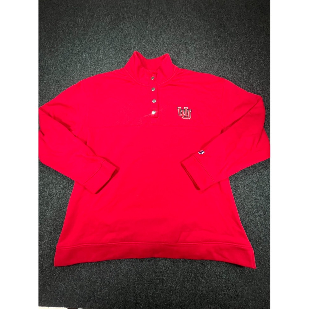 Utah Utes Sweatshirt Men's L Red Champion Football NCAA Cotton Quilted Snap Neck